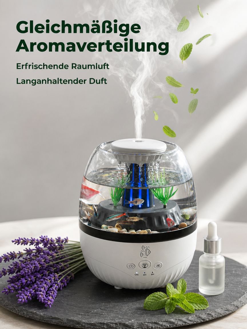 Leiser Aroma-Diffusor im Aquarium-Design mit siebenfarbiger Beleuchtung
