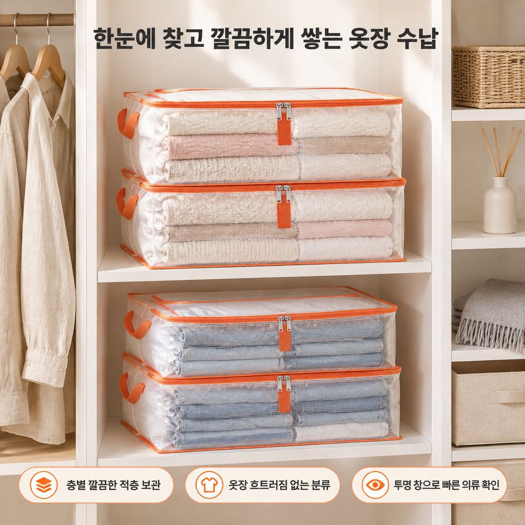 투명 격자 이불 수납백 대용량 접이식 옷장 의류 이사 짐 침대밑 수납백