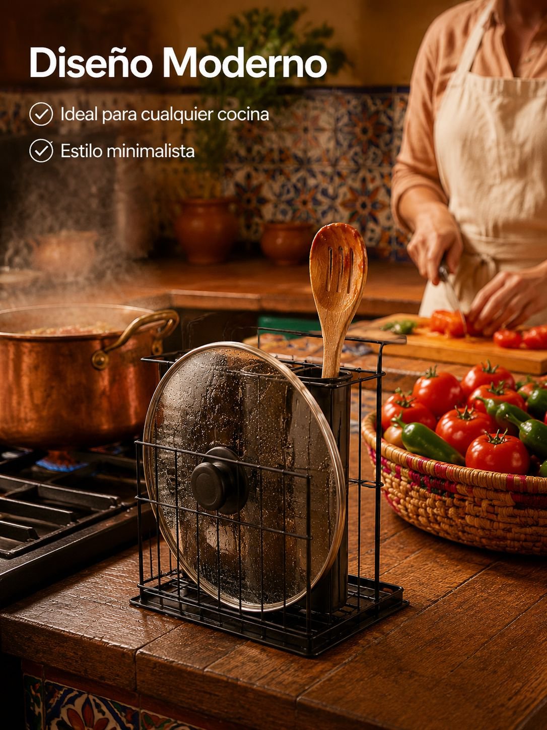 Soporte para cucharas y set de tabla para picar