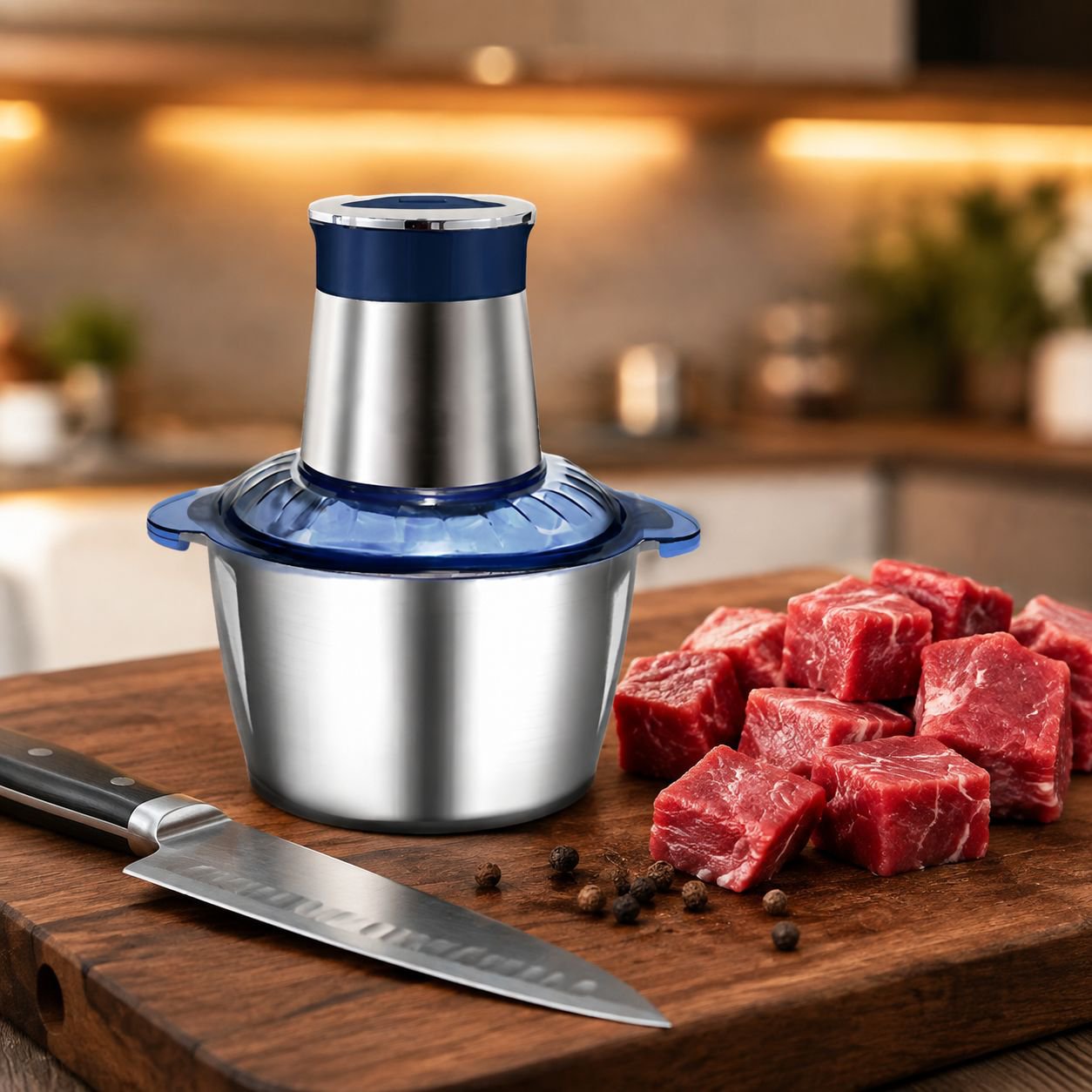 Compact food processor chopping vegetables