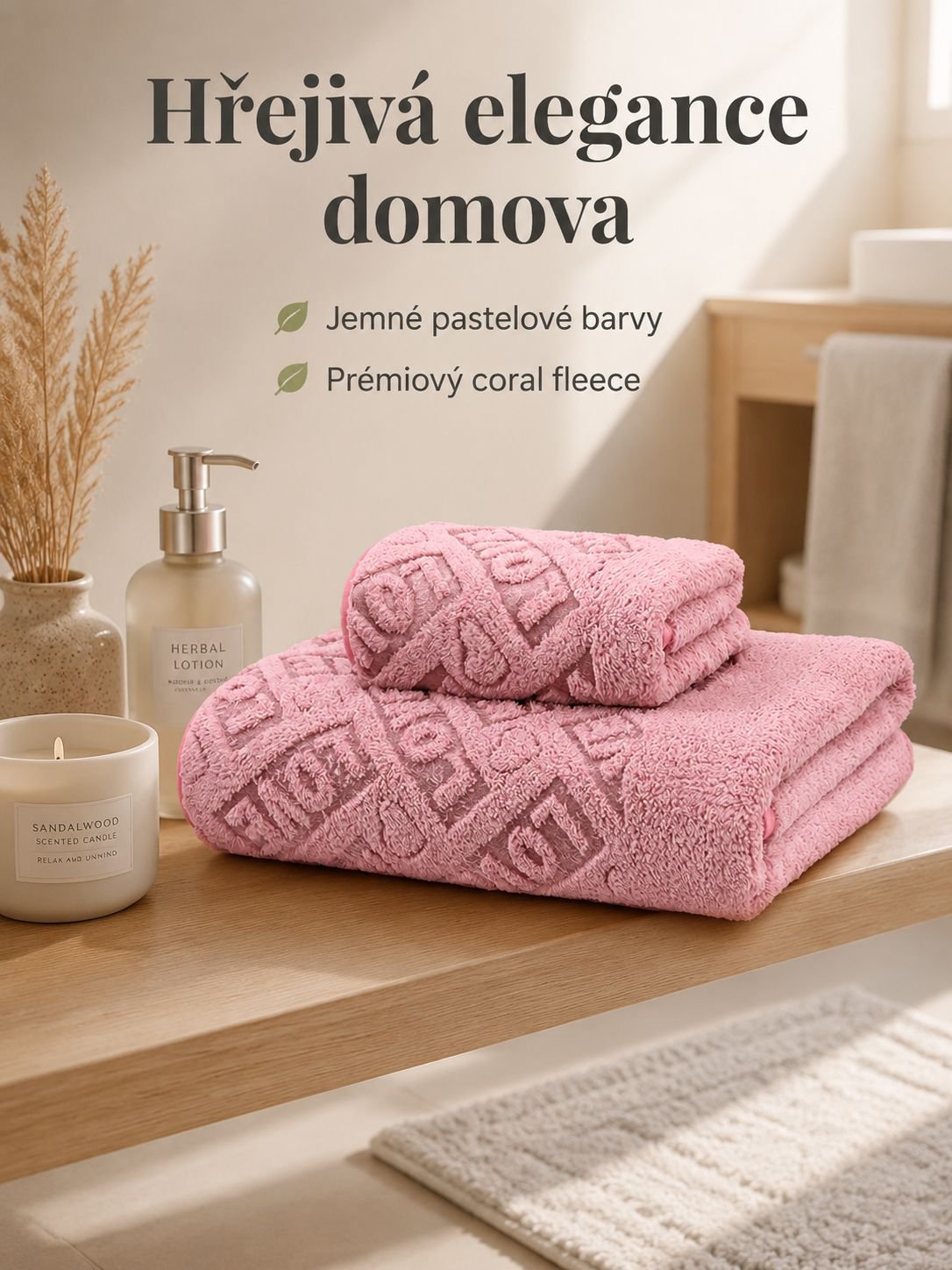 Domácí savý ručník na mokré vlasy s potiskem korálového fleecu