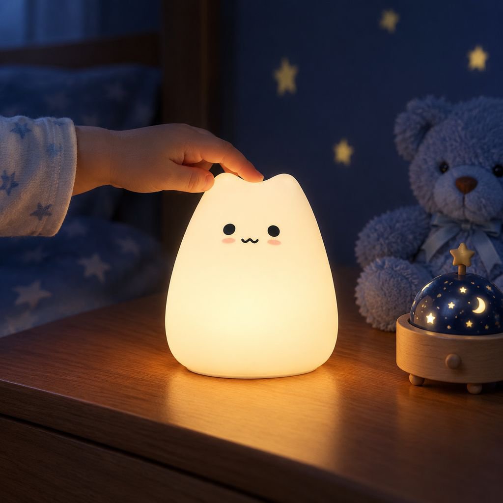 Adorable cartoon night light with soft silicone design