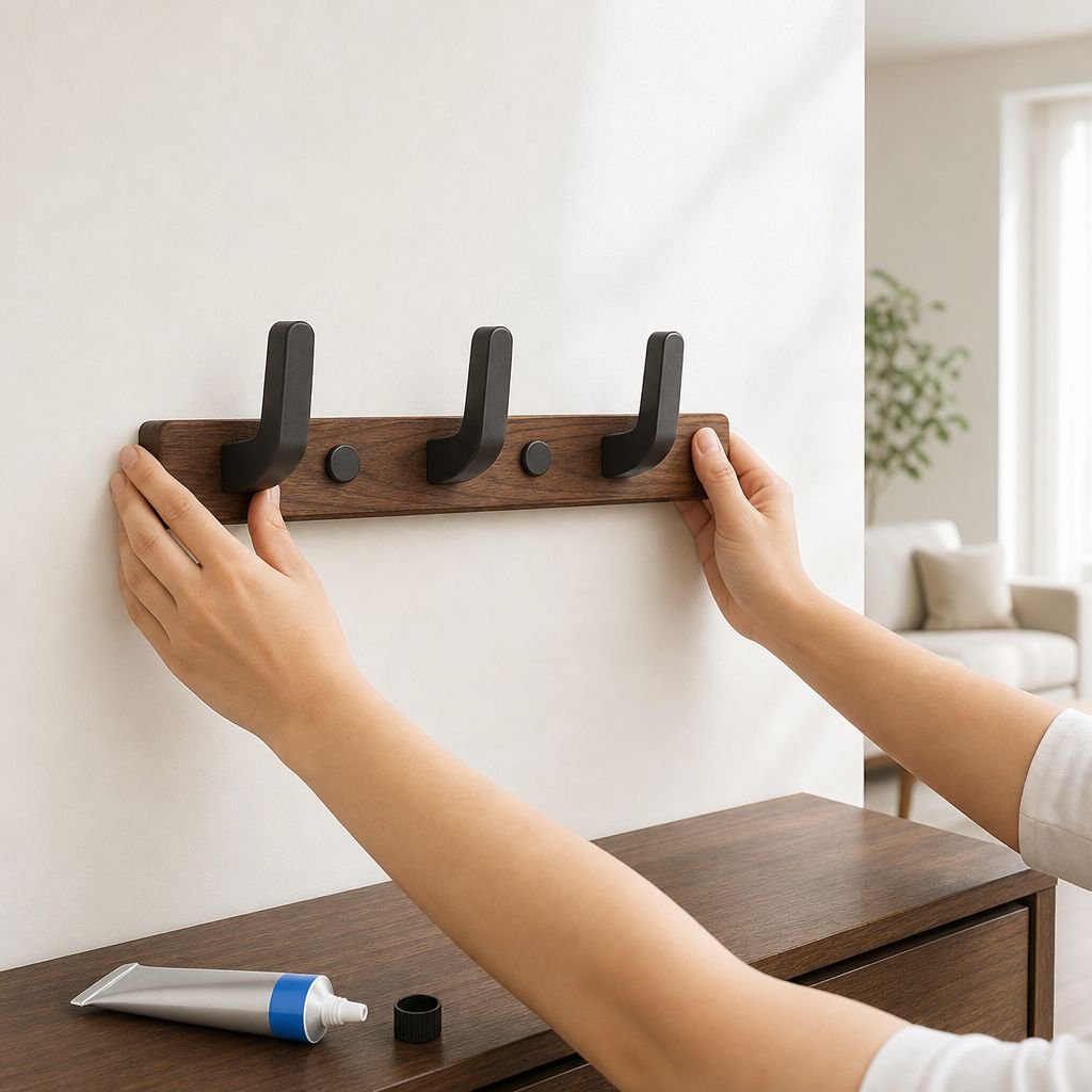 No-Drill Solid Wood Coat and Hat Hook for Door and Entryway