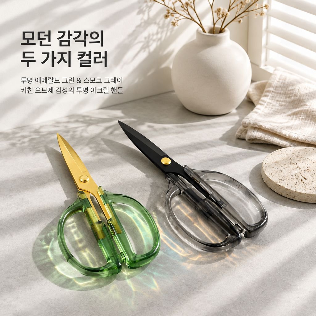 블랙 티타늄 스테인리스 주방가위 아크릴 핸들 다기능 해물가위 바비큐 야채가위