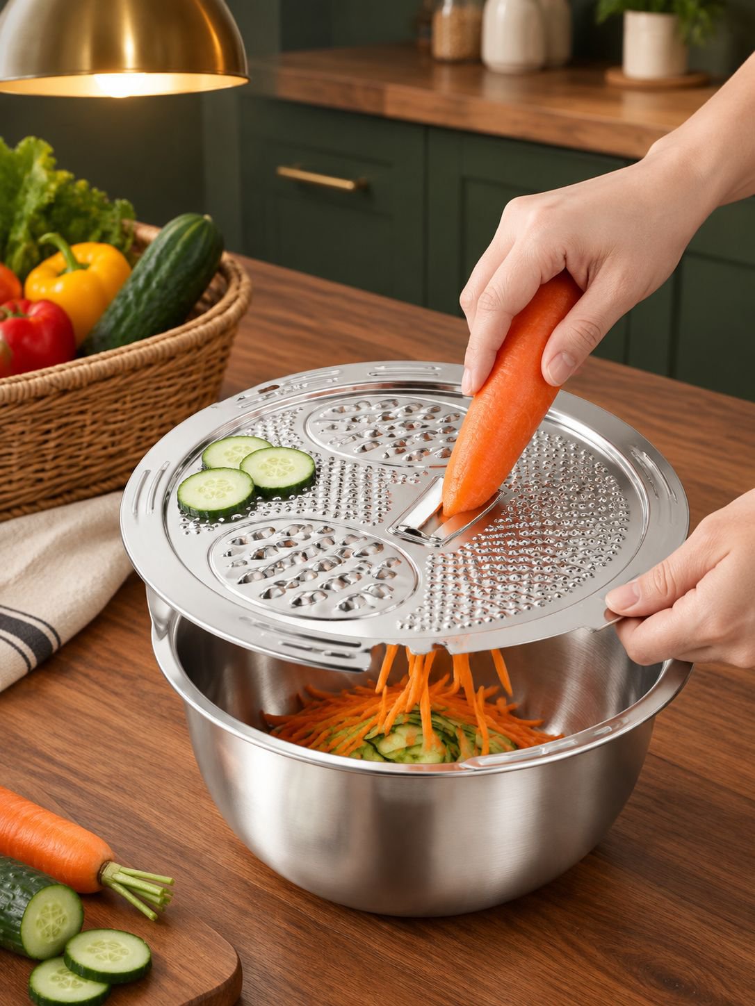 Easy-to-use kitchen draining basket for washing produce