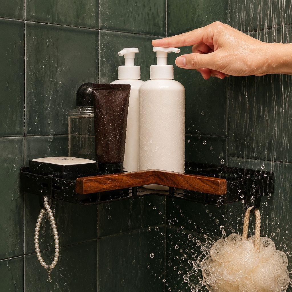 Solid Wood Wall-Mounted Storage Rack for Bathroom Sink Area
