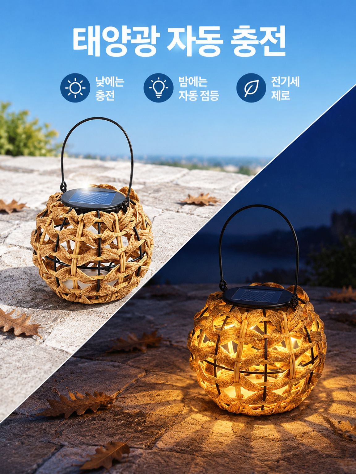 분위기 있는 라탄 스타일 LED 랜턴