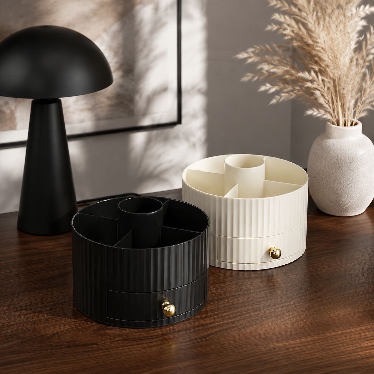Compact desktop storage box for makeup and skincare