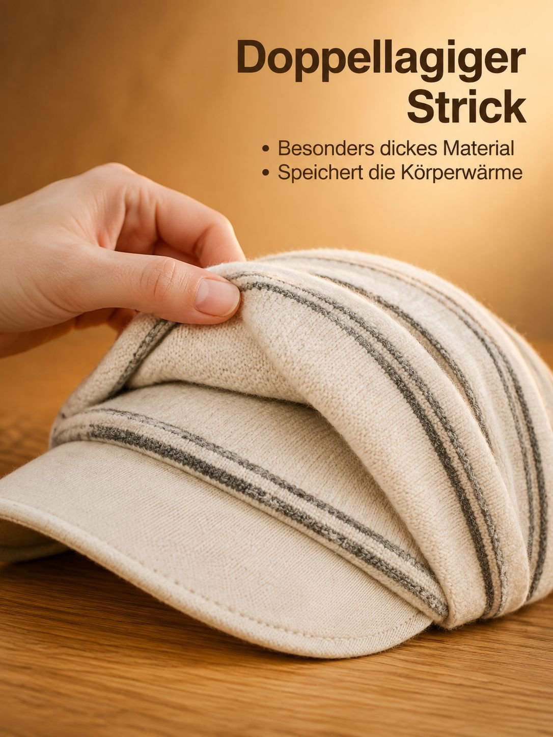 Unisex Strickmütze mit Krempe in Schwarz