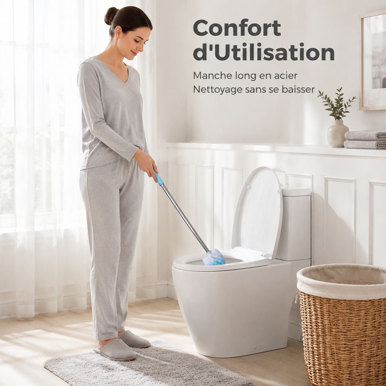Brosse WC longue en acier inoxydable