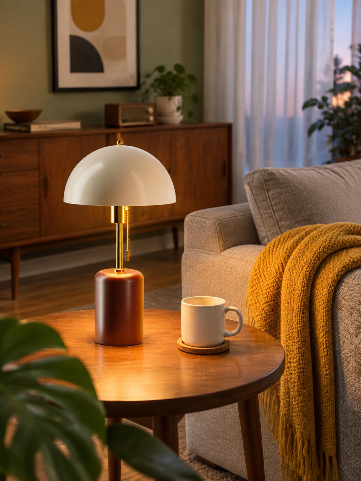 Retro Nachttischlampe aus Massivholz im südostasiatischen Stil