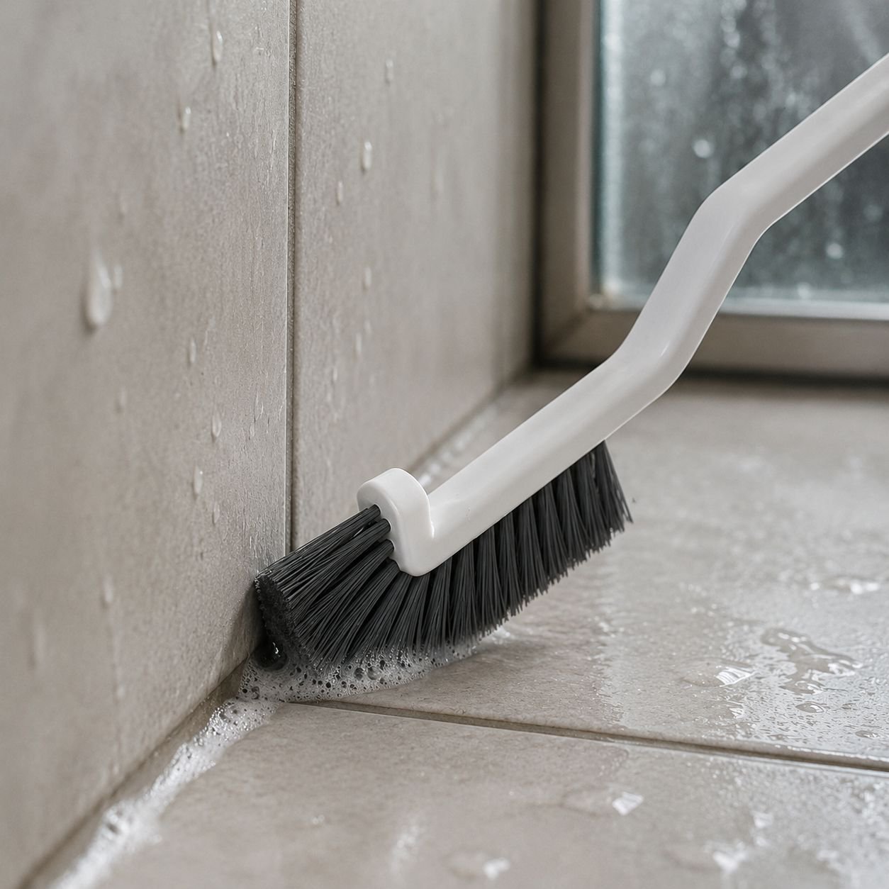 Powerful tile cleaning brush scrubbing bathroom floor