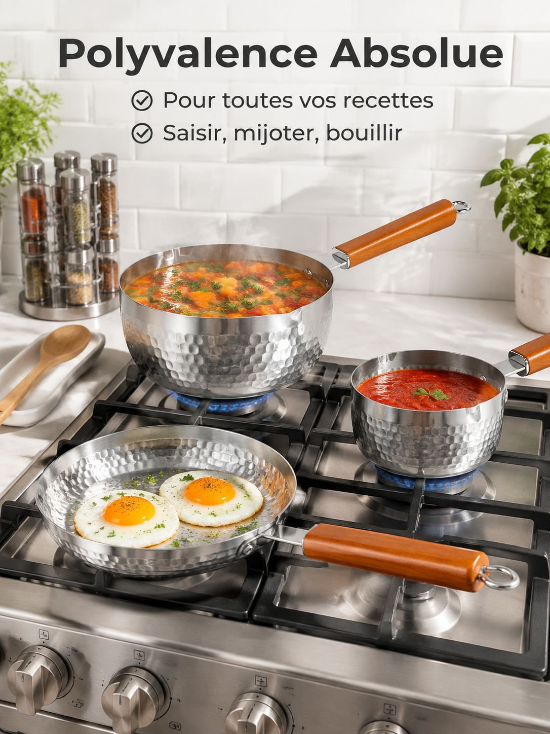 Casserole durable multi-pièces à motif martelé épais sans revêtement