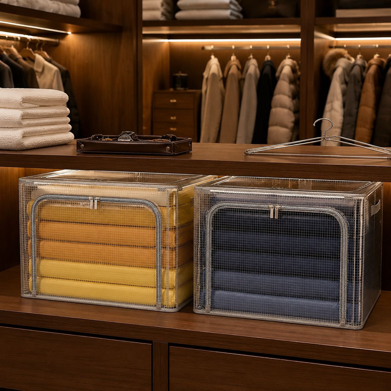 Waterproof and moisture-proof transparent mesh steel frame storage box for rainy season, waterproof 