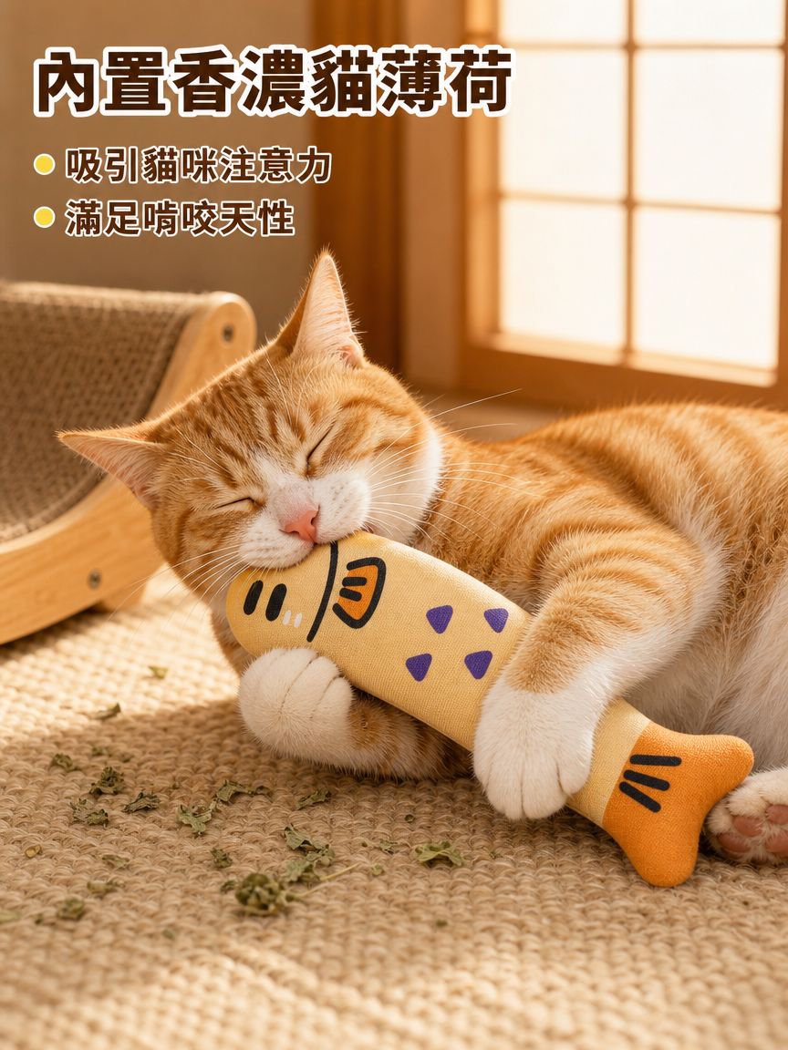 寵物玩具猫薄荷猫咪逗猫麻布魚自嗨解悶趣味