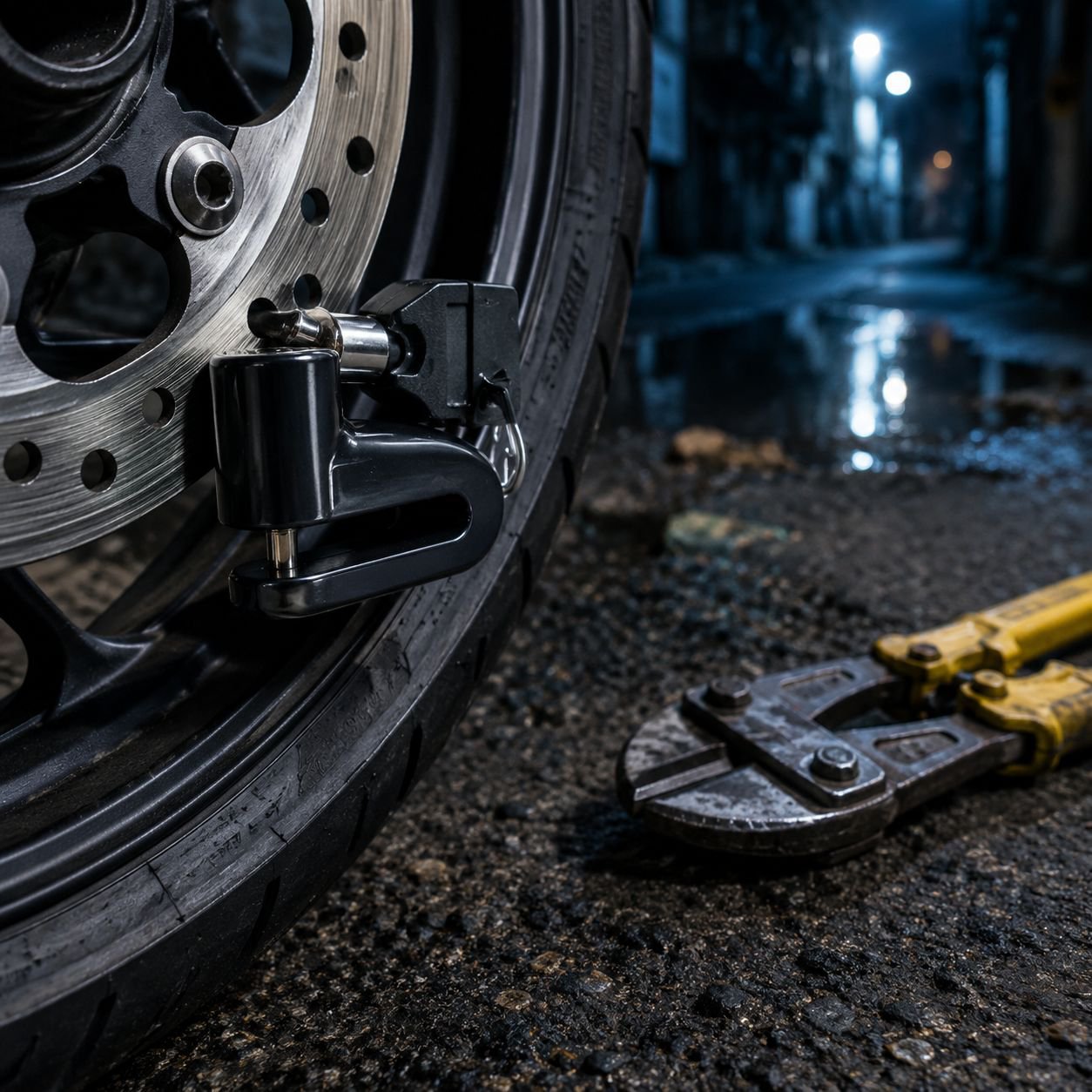 Disc brake lock for motorcycle anti-theft protection