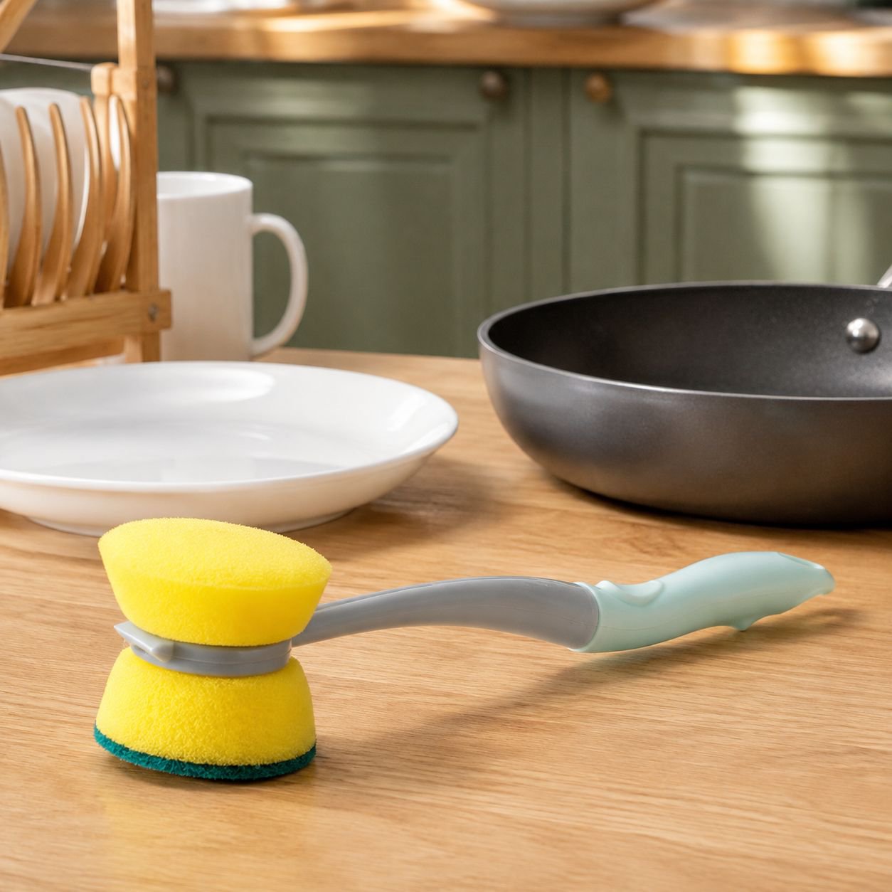 Multi-functional Long Handle Sponge Pot Brush Dish Cleaning Tool