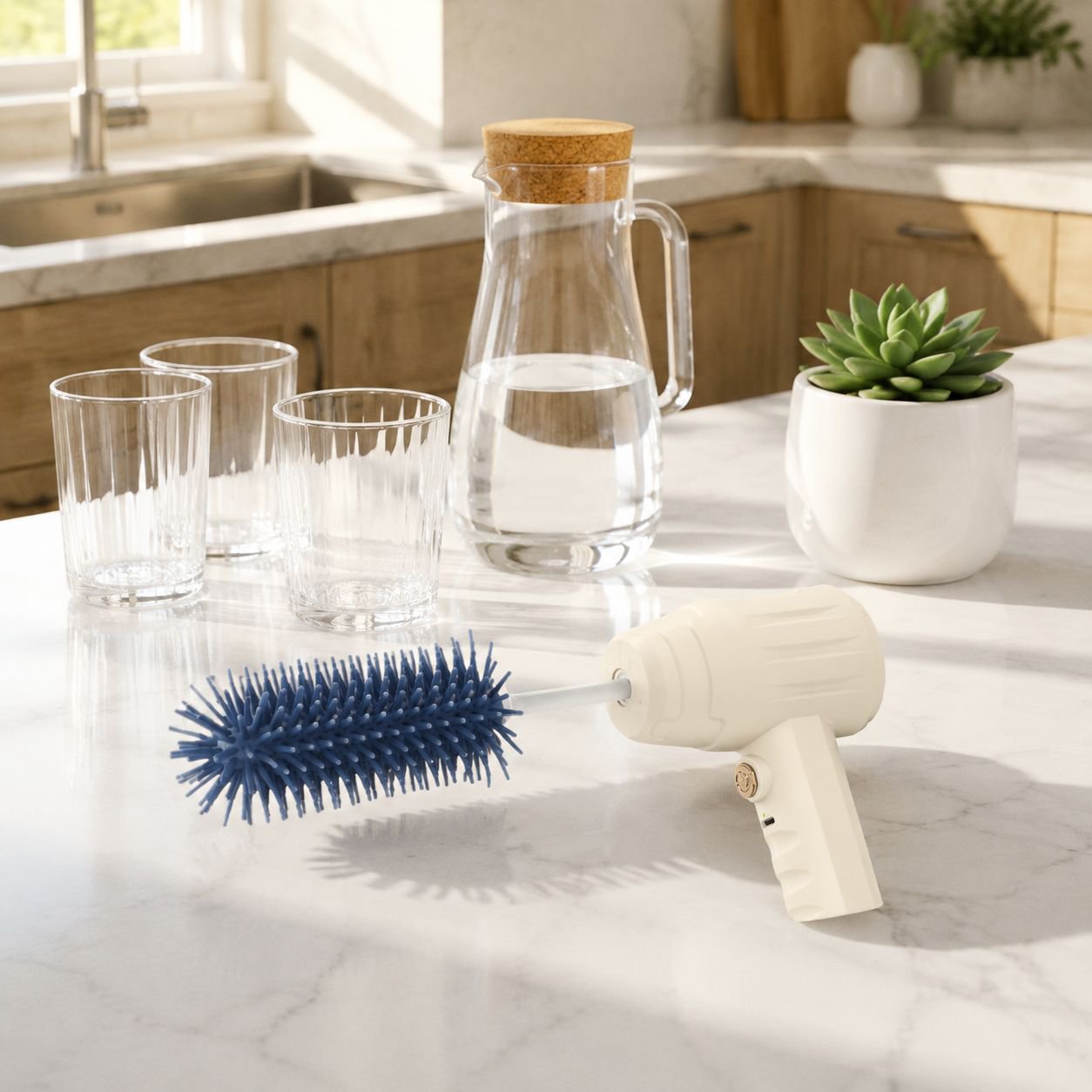 Electric bottle brush made of silicone, won't damage bottles, 3 speed settings, cleans bottles and i