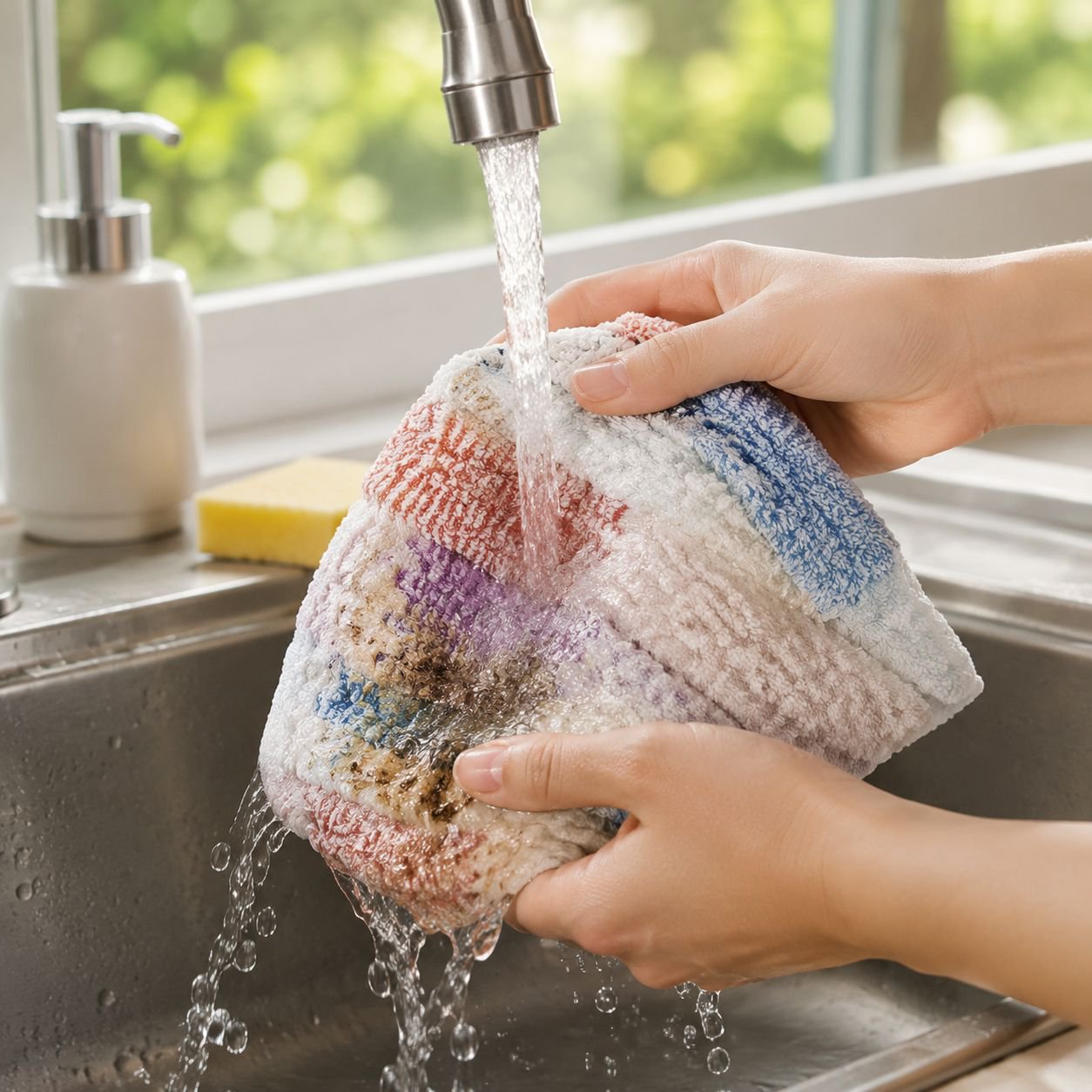 Super absorbent kitchen towel wiping countertop