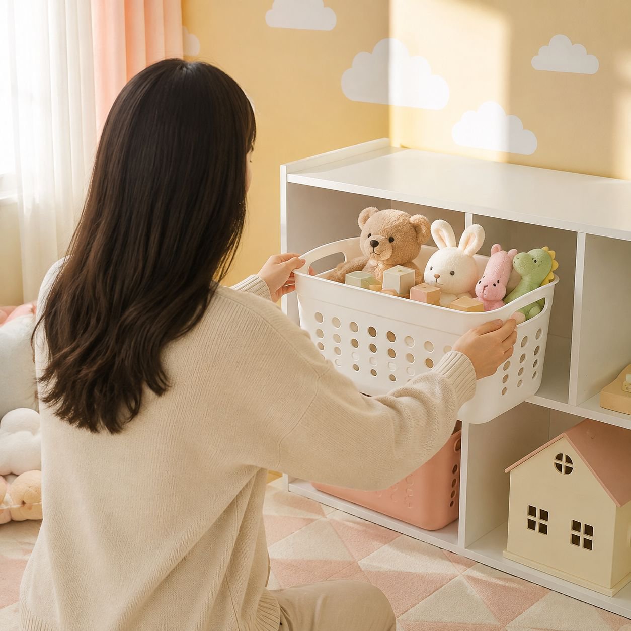 Easy-to-carry plastic basket for books and toys