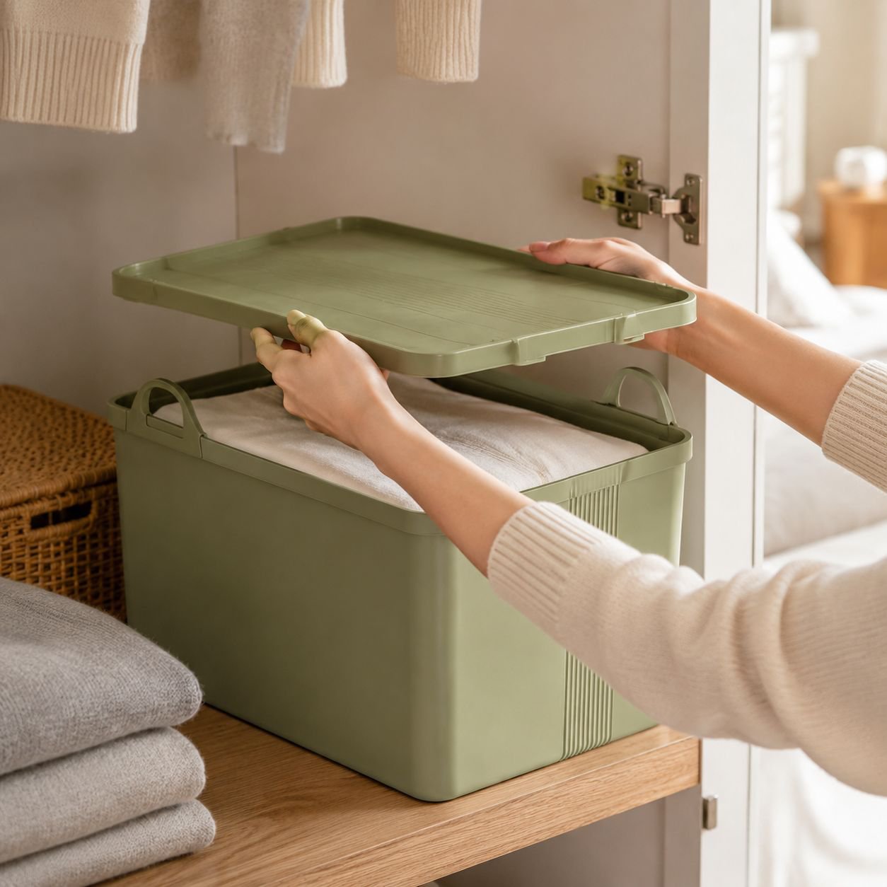 Boîte de rangement pour jouets avec couvercle sécurisé