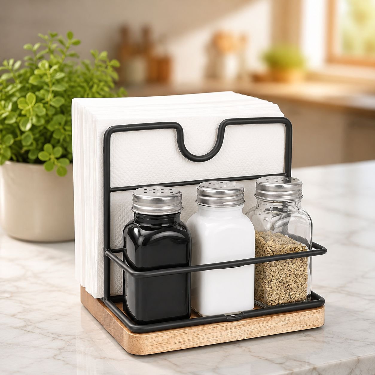 Organizador multifuncional de madera para papel y condimentos