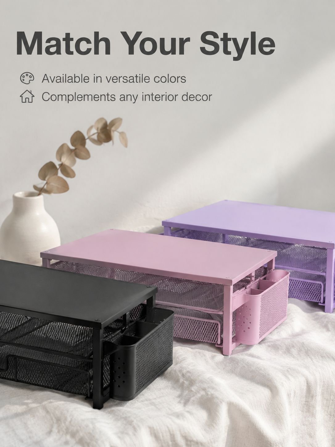 Space-saving desk storage organiser with drawer