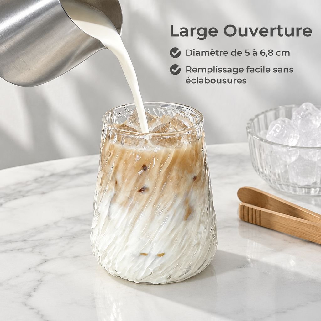 Verre transparent pour thé, latte et boissons chaudes
