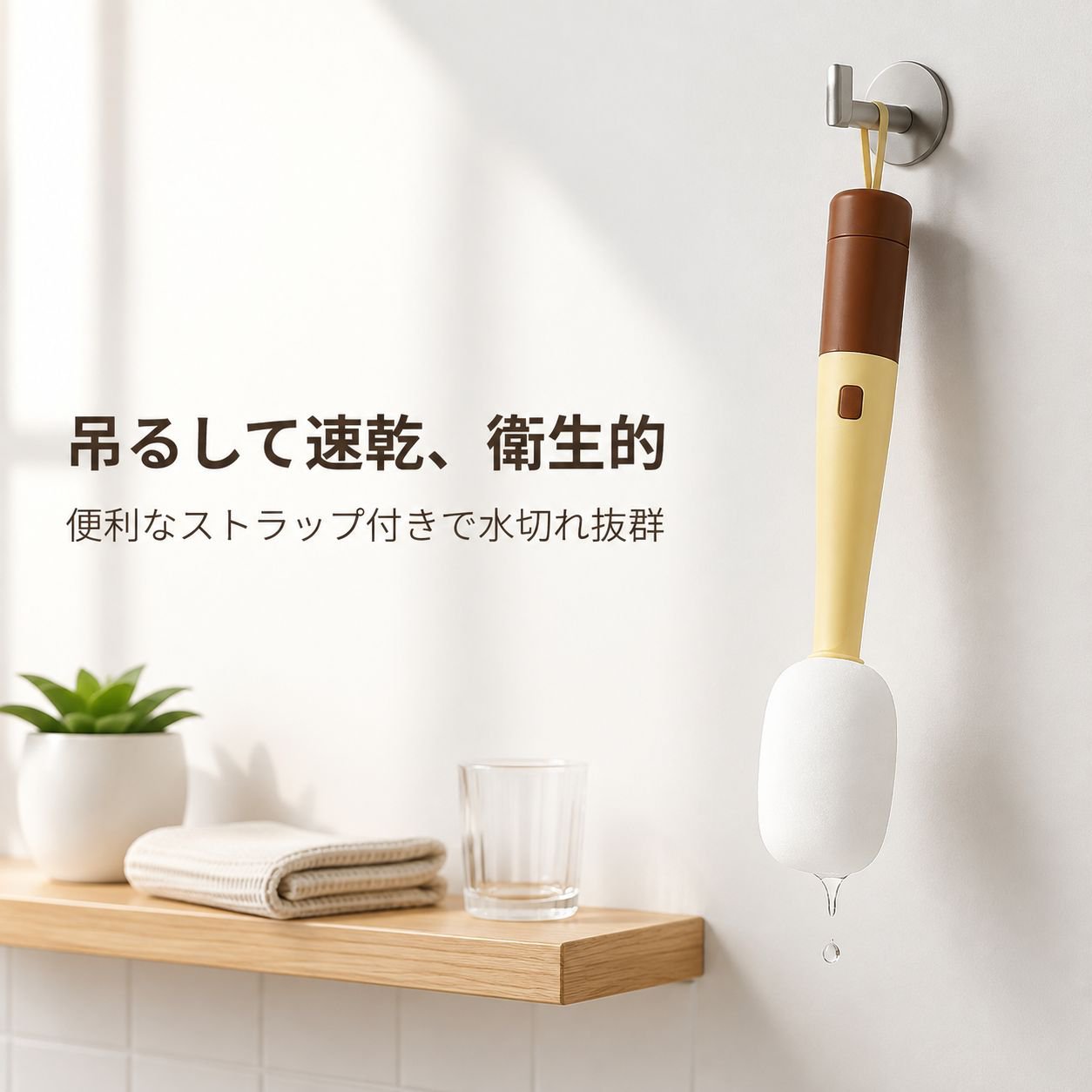 マイク型カップブラシ 多機能3in1ロングハンドルクリーナー 水筒・タンブラー用