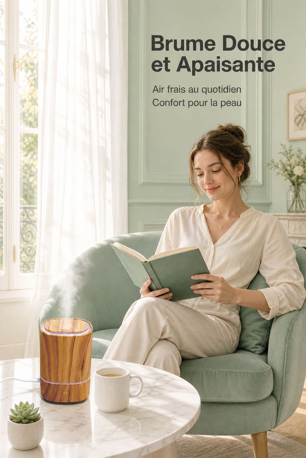 Humidificateur d'air à ultrasons USB effet bois