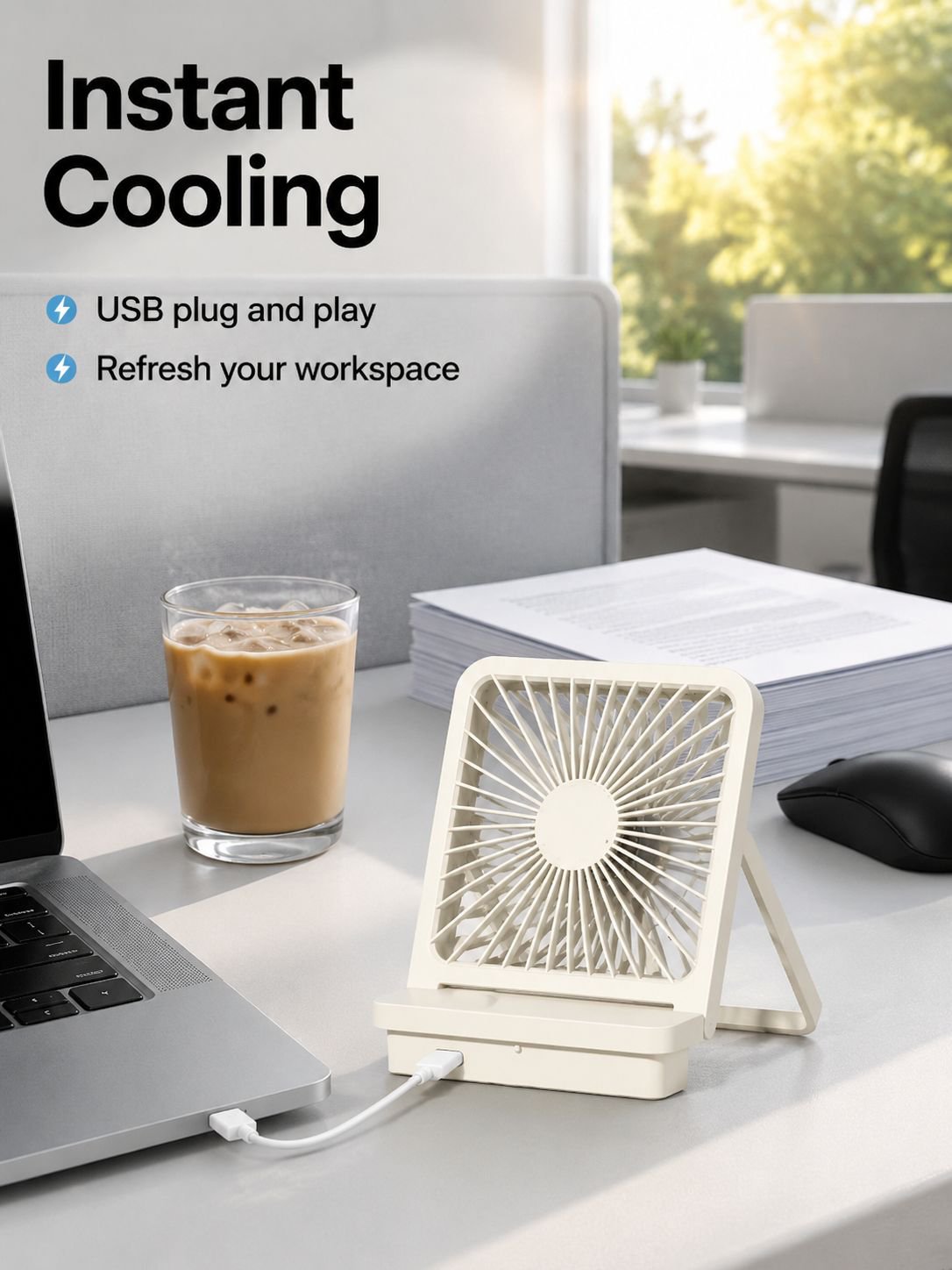 Lightweight desktop fan with adjustable angle