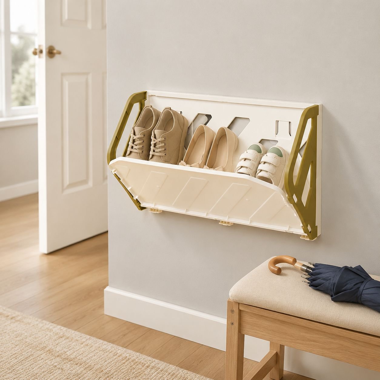 Wall-Mounted No-Drill Shoe Rack for Door, Home Entryway & Bathroom Slipper Storage