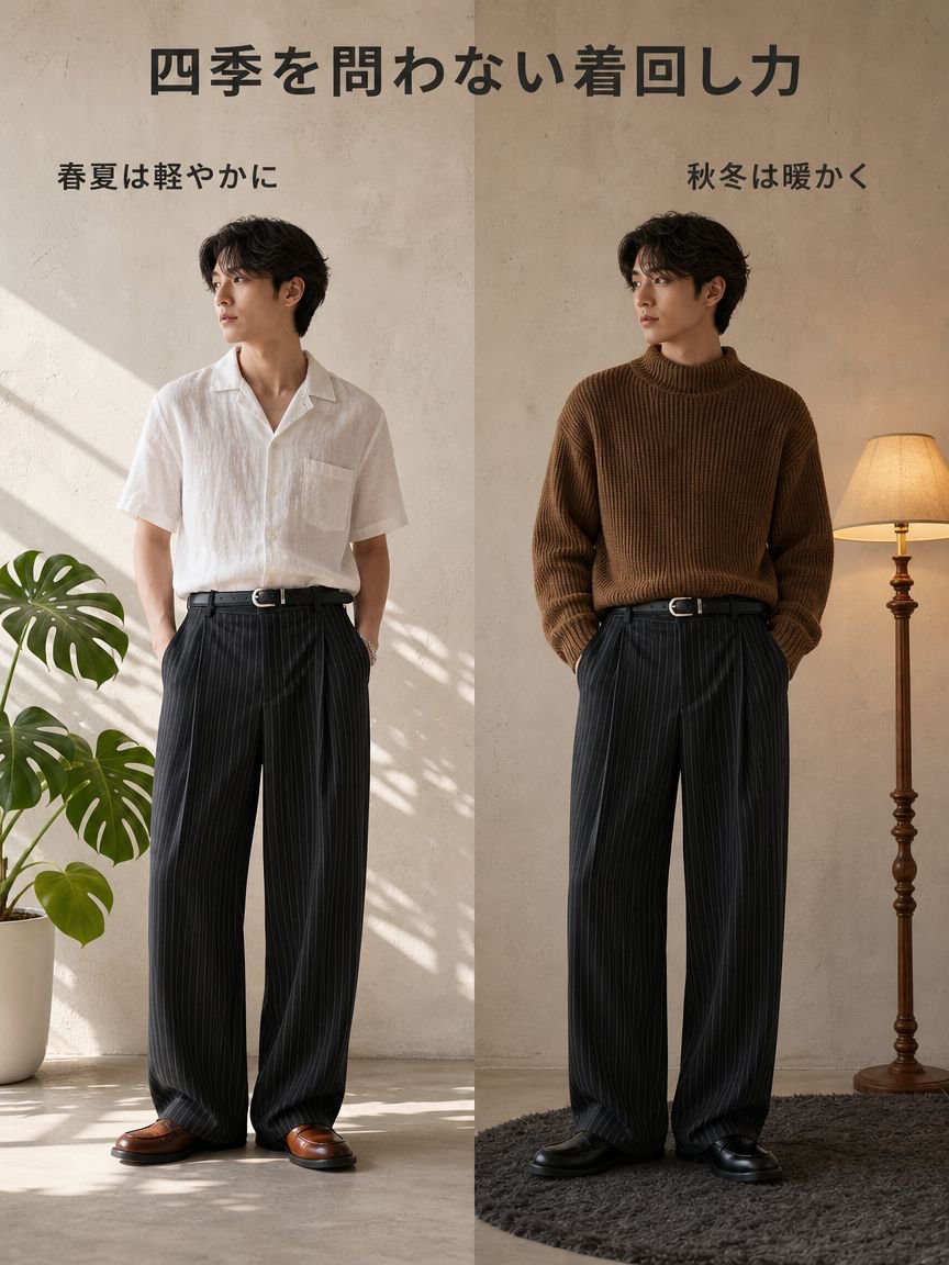 レトロストレートストライプスーツパンツ