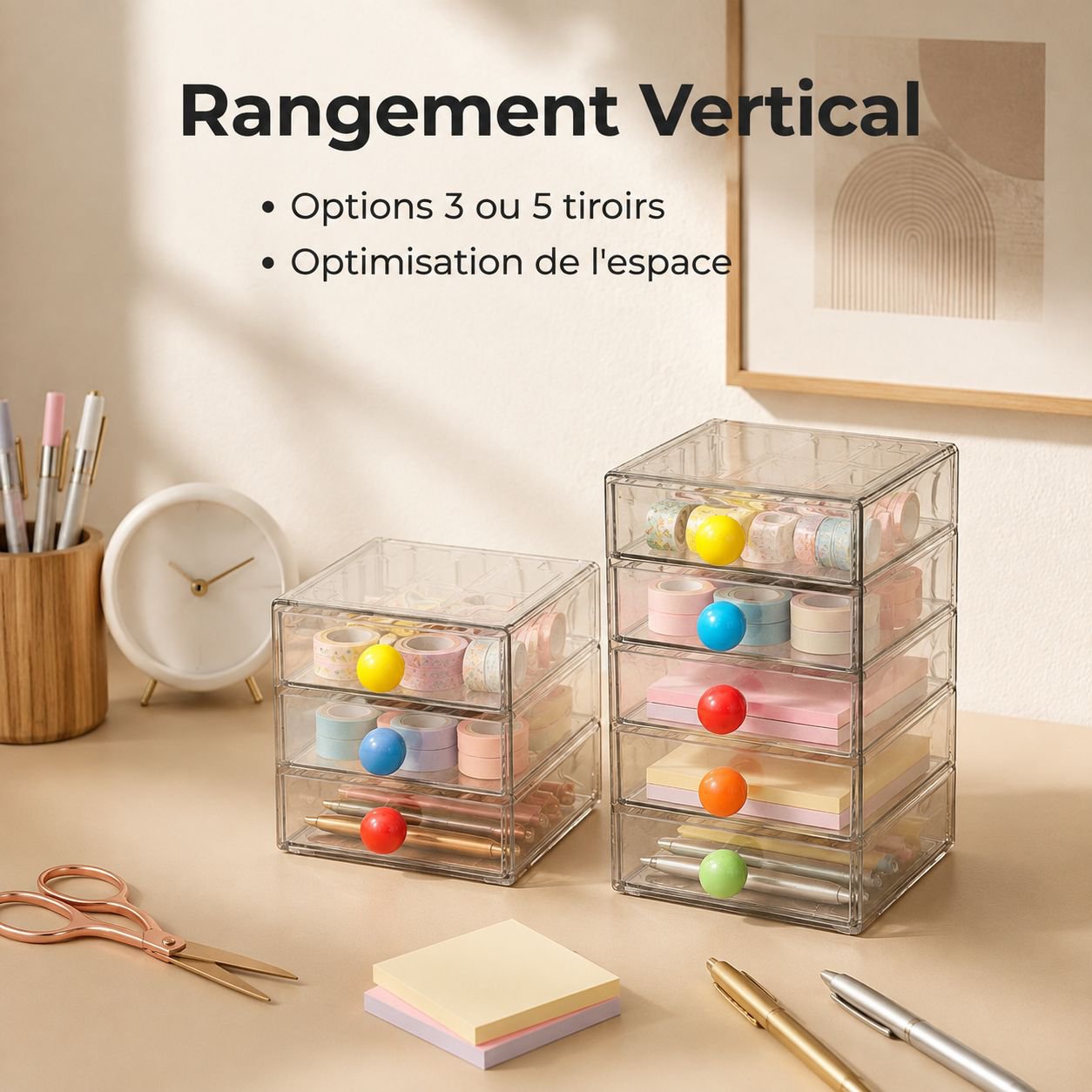 Boîte de rangement de bureau empilable à plusieurs tiroirs