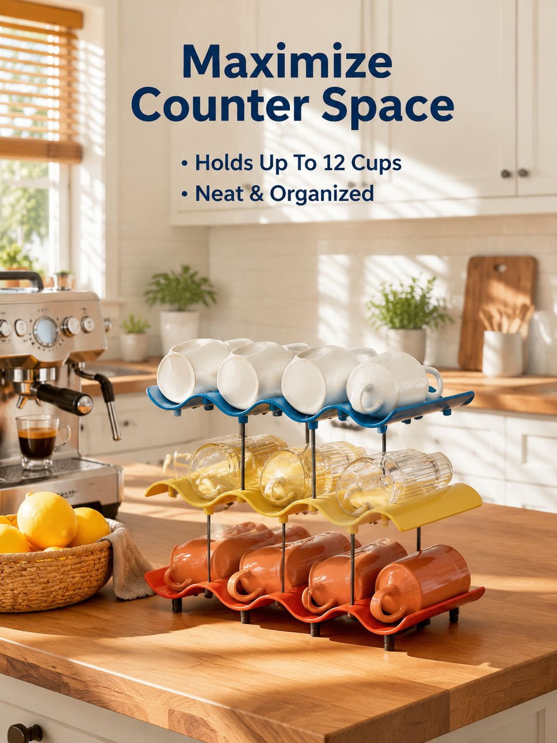 Wave-Shaped Cup Organizer Shelf