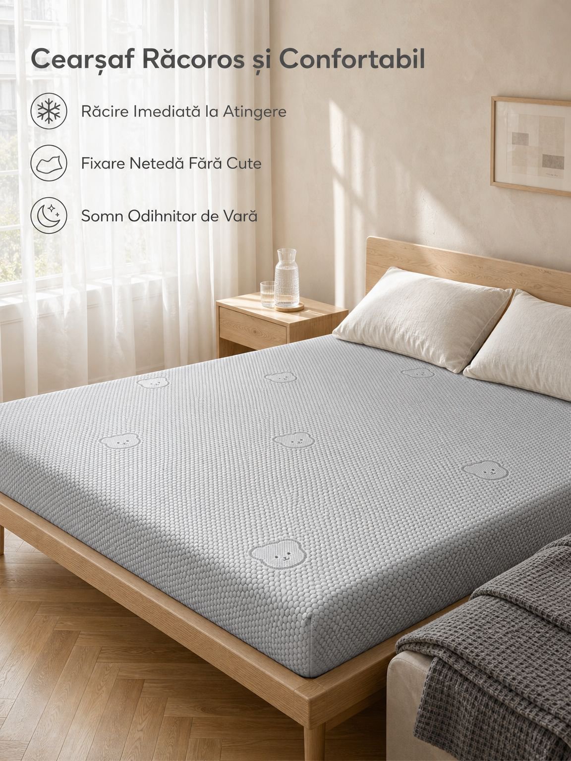 Cearșaf cu elastic pentru saltea Bing Doudou, moale și răcoros
