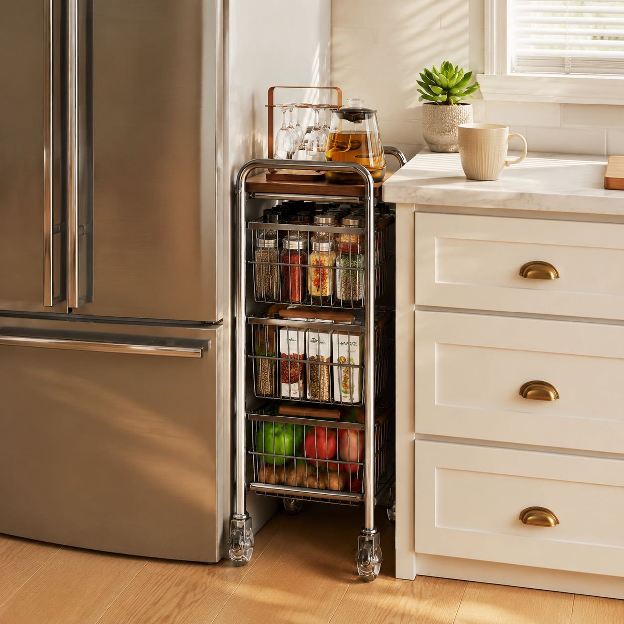 Narrow storage shelf for small corners