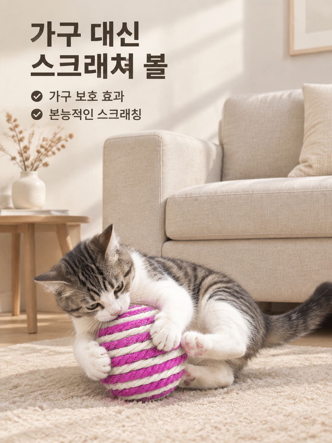 내구성 좋은 사이잘 소재 이갈이용 고양이 낚싯대