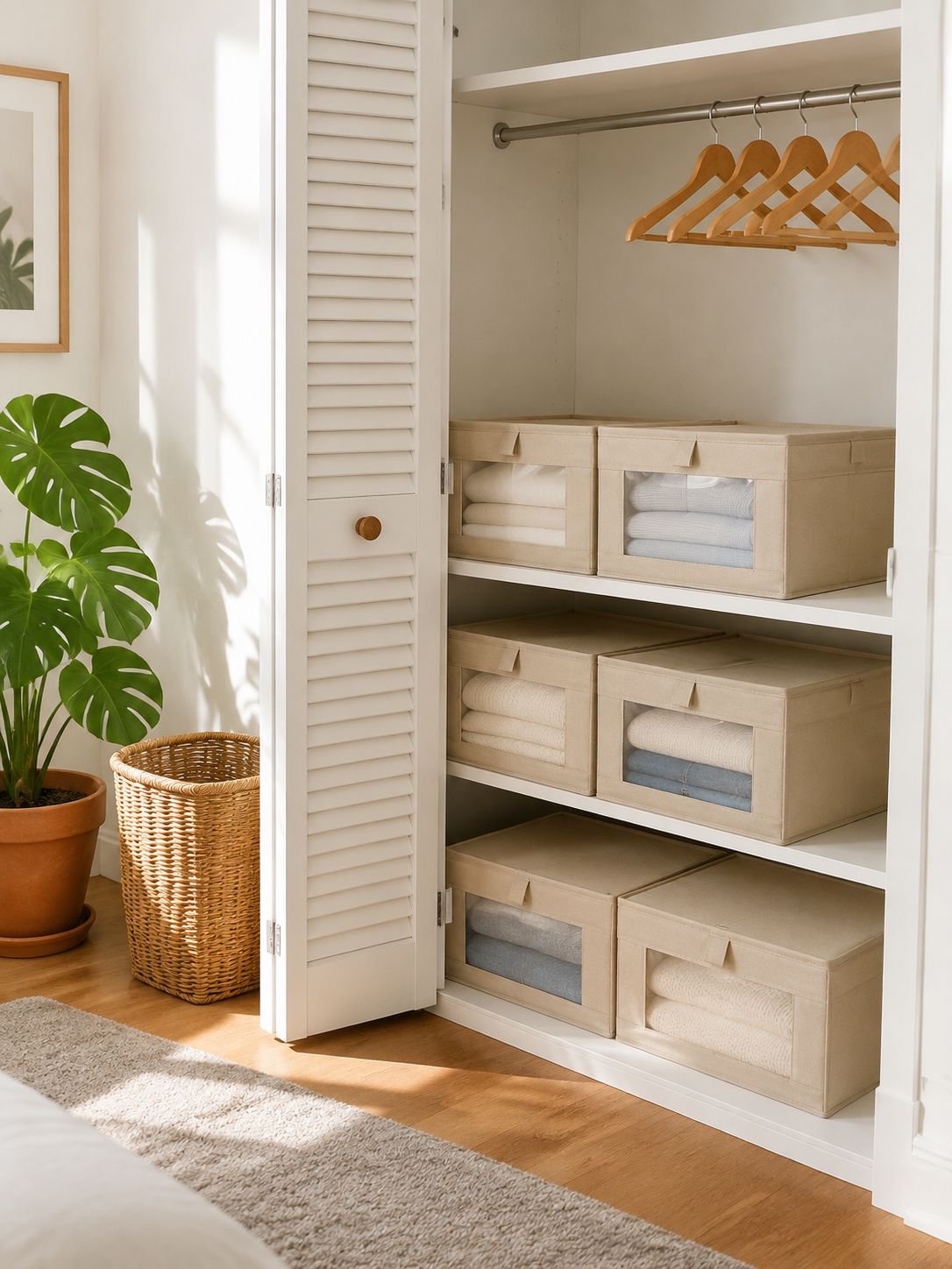 Organizador de armario con caja plegable de tela