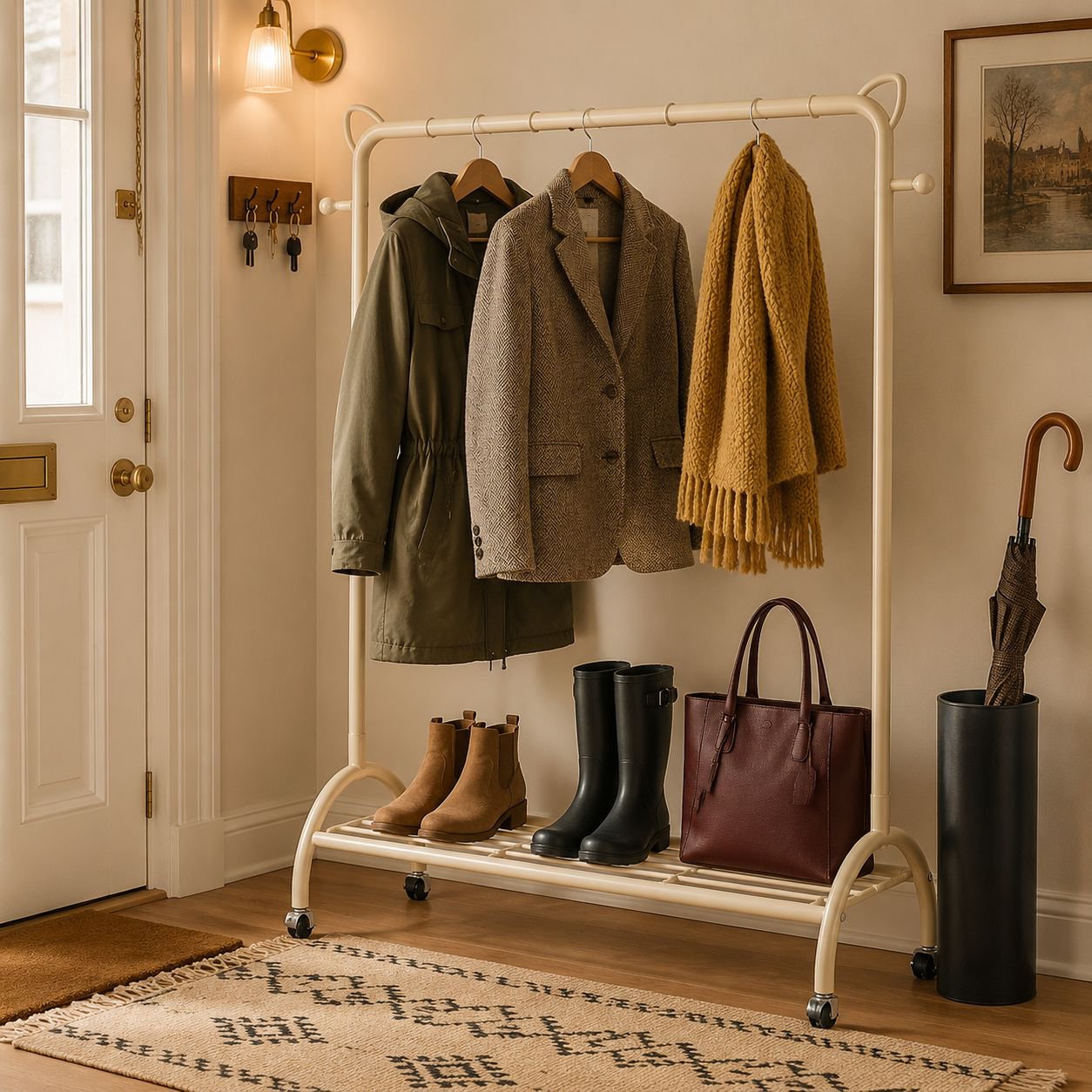 Luxury floor light storage and clothes drying rack