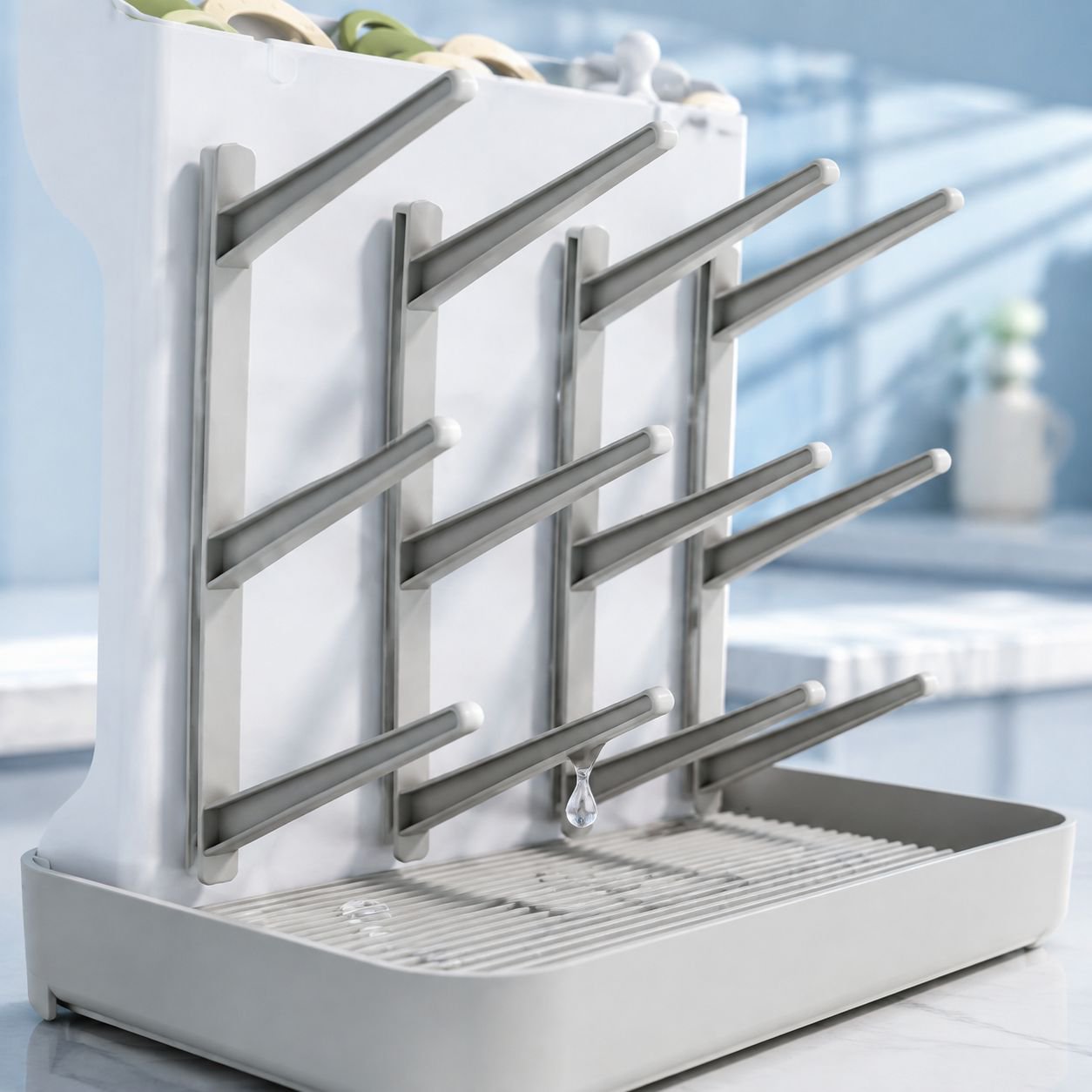 Baby bottle rack with removable drip tray