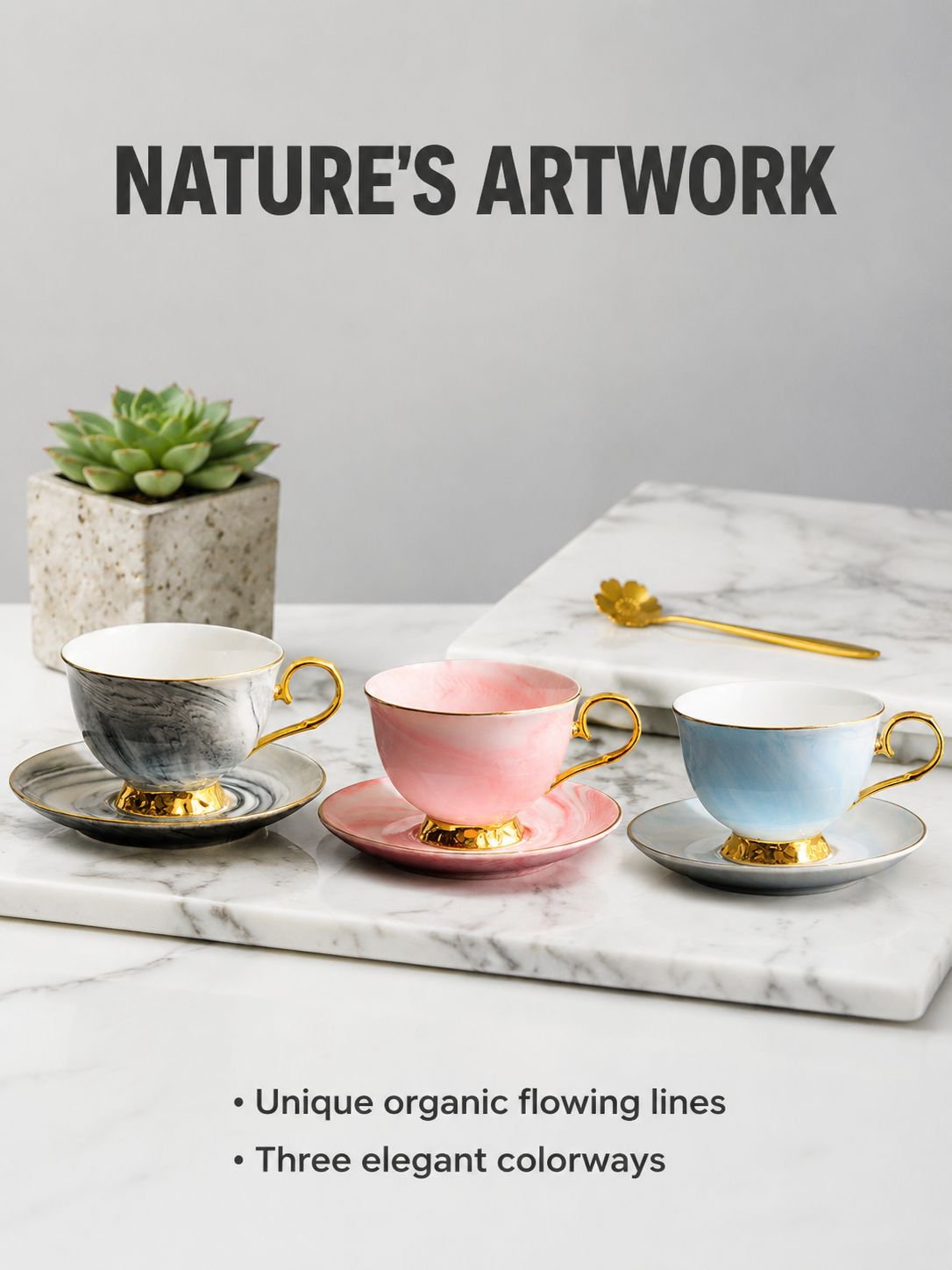 Elegant marble design coffee mugs for kitchen decor