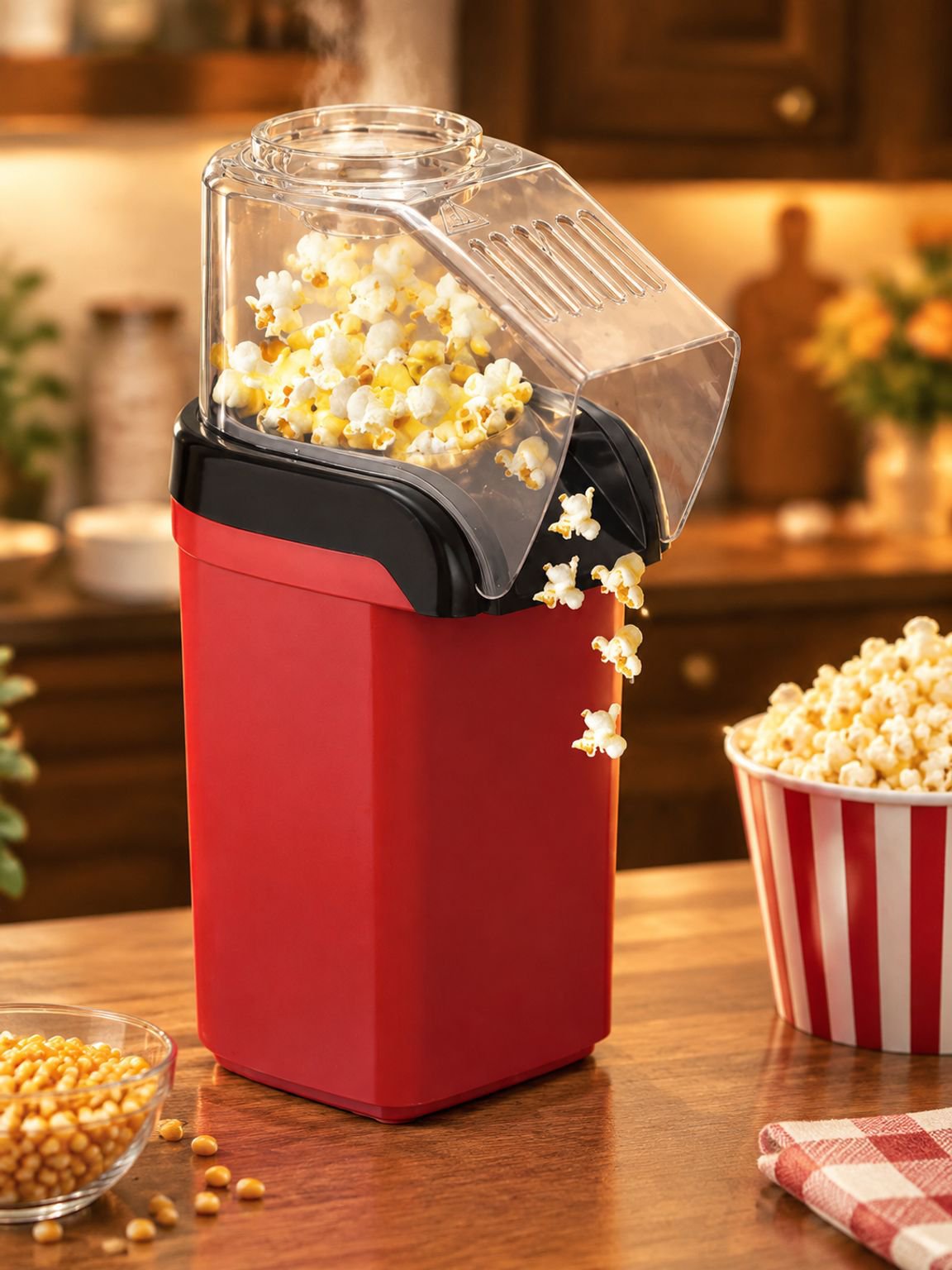 Oil-free hot air popcorn maker for home use