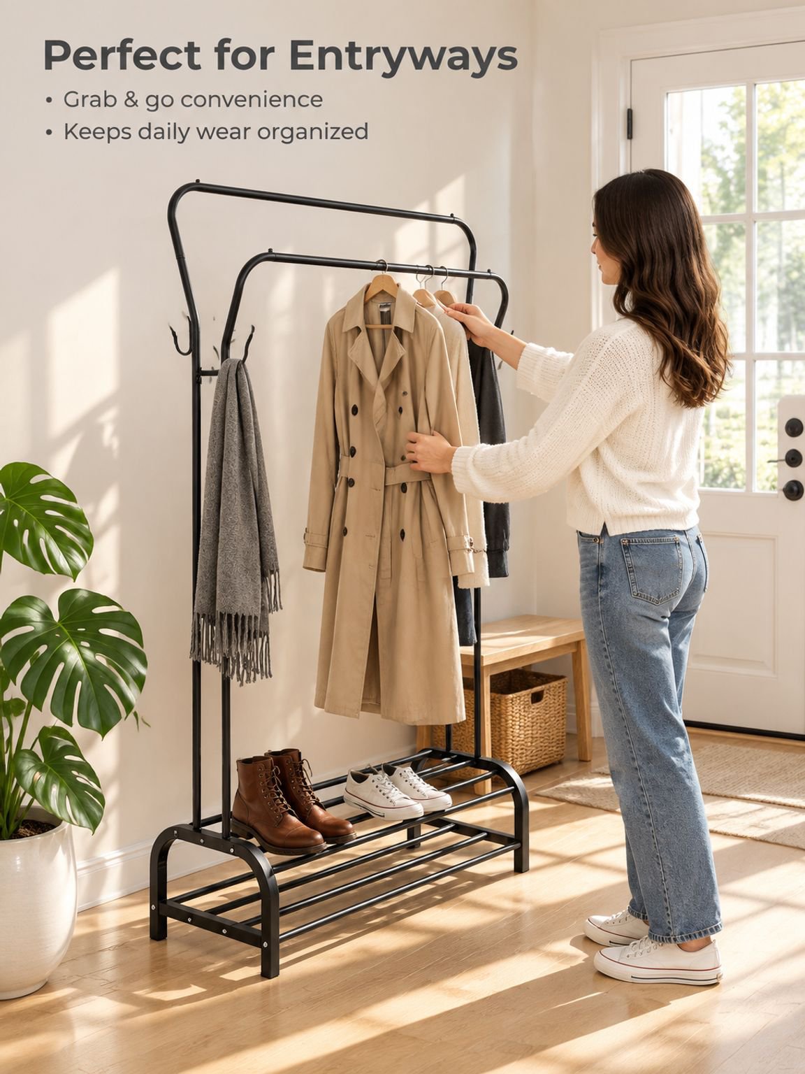 Household Double Pole Floor Drying Rack