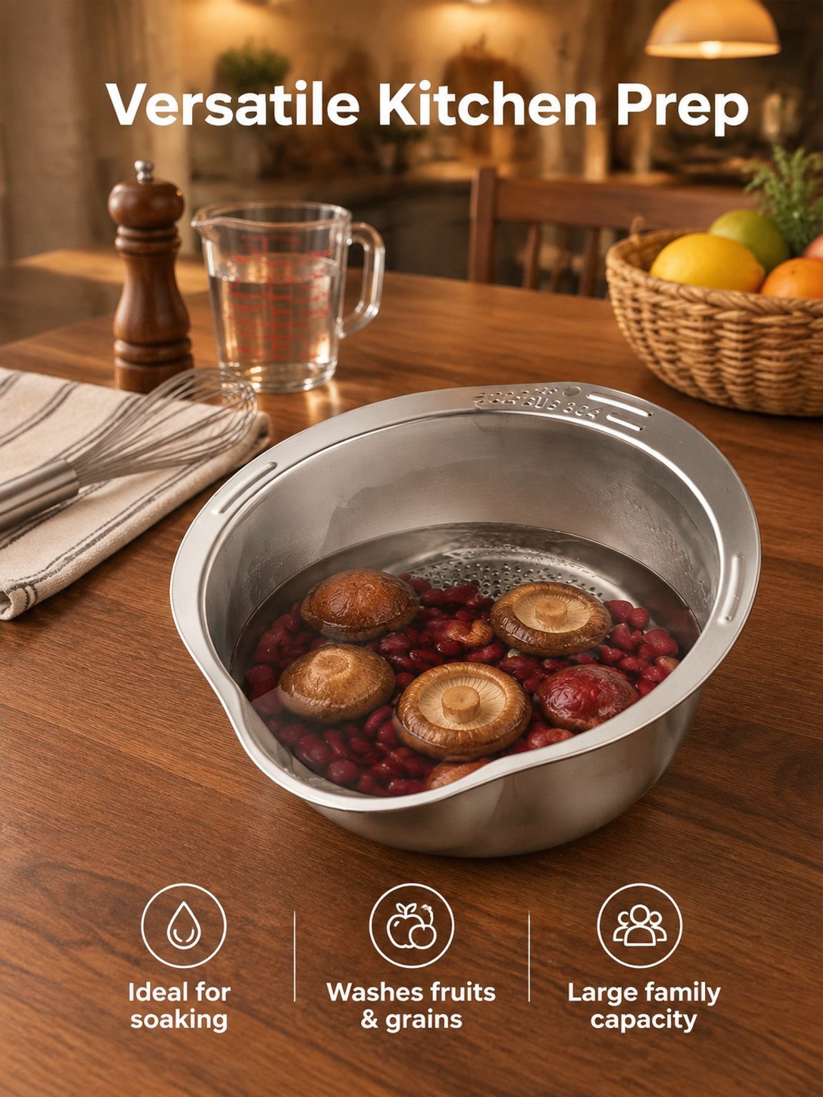 Stainless steel draining basket for washing vegetables