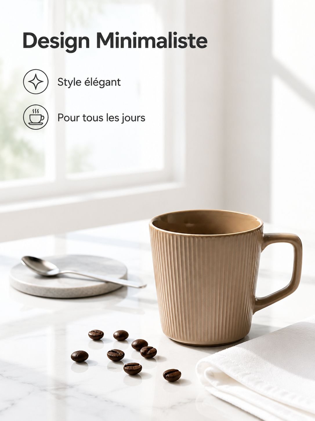 Tasse en céramique gaufrée à rayures verticales style minimaliste