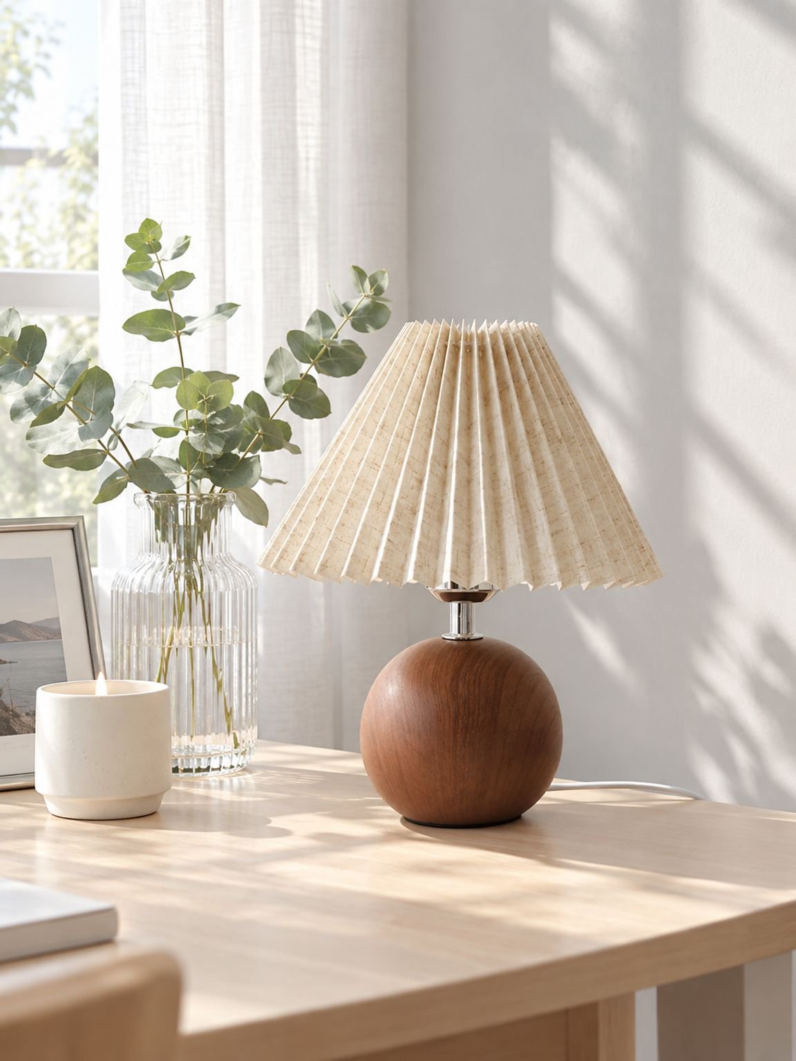 Elegante LED Faltlampe als gemütliches Nachtlicht auf dem Nachttisch