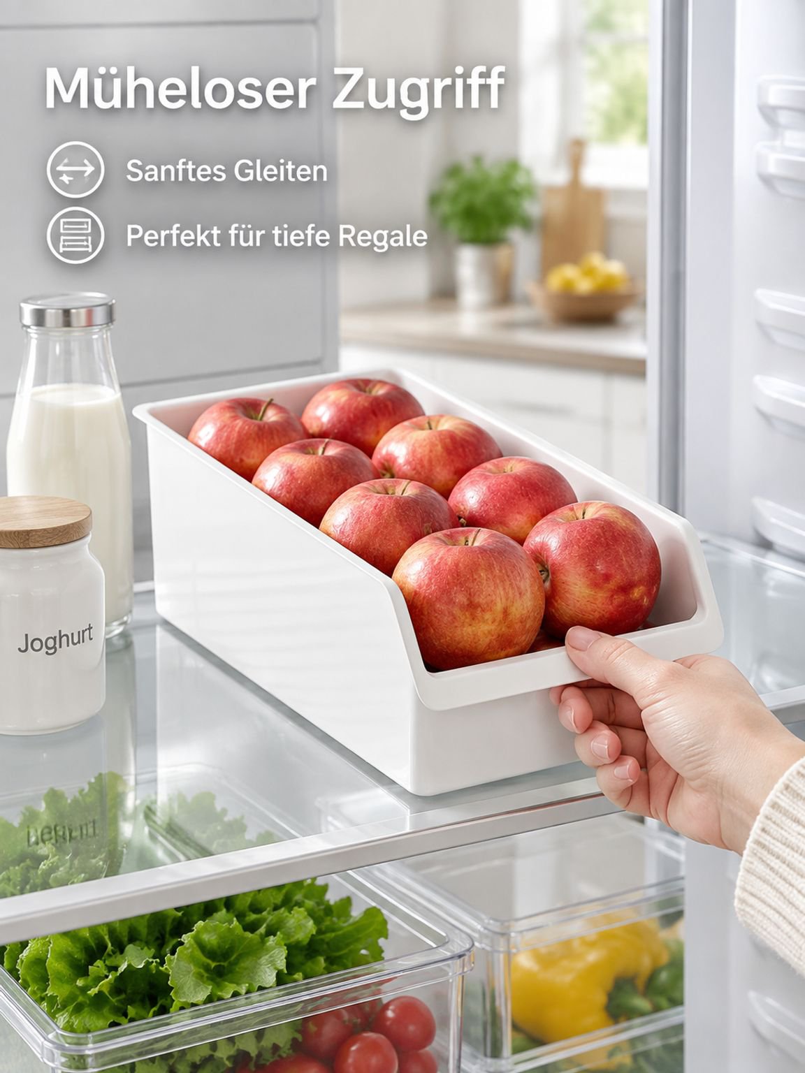 Transparenter Kühlschrank Organizer mit Schublade für Obst und Gemüse