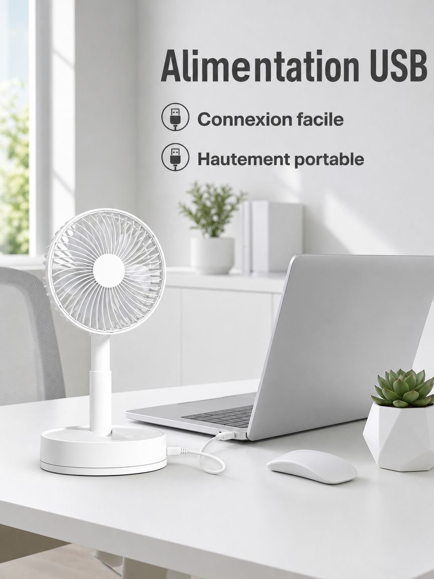 Ventilateur de bureau portable USB silencieux avec minuterie