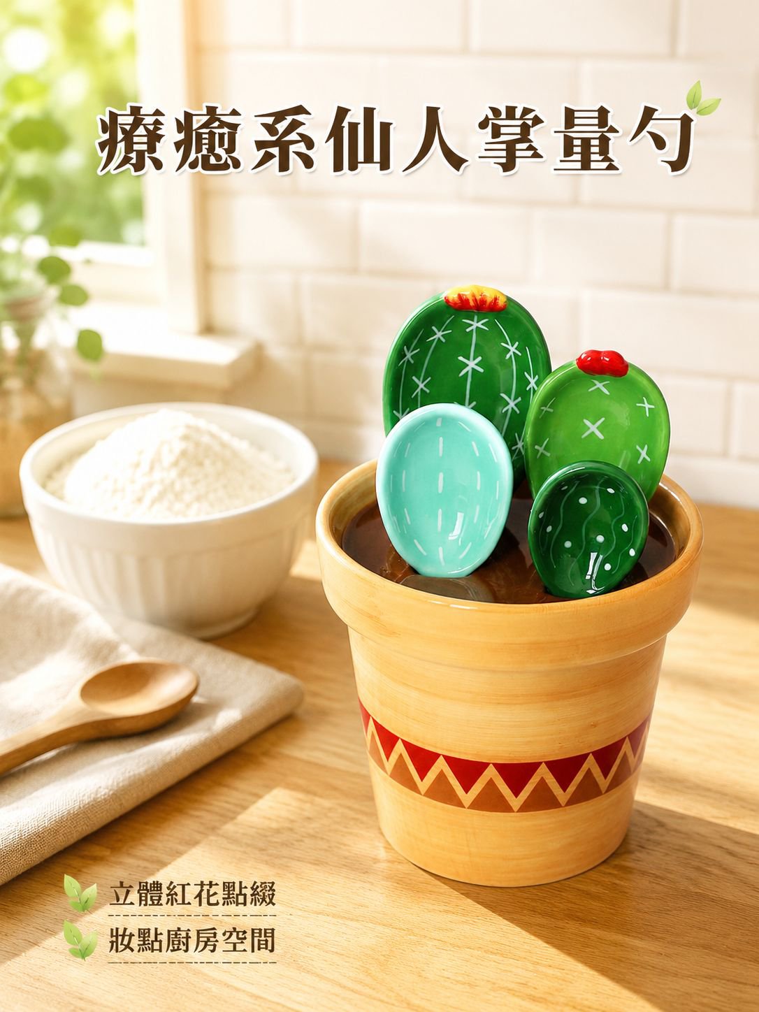 創意仙人掌陶瓷量勺